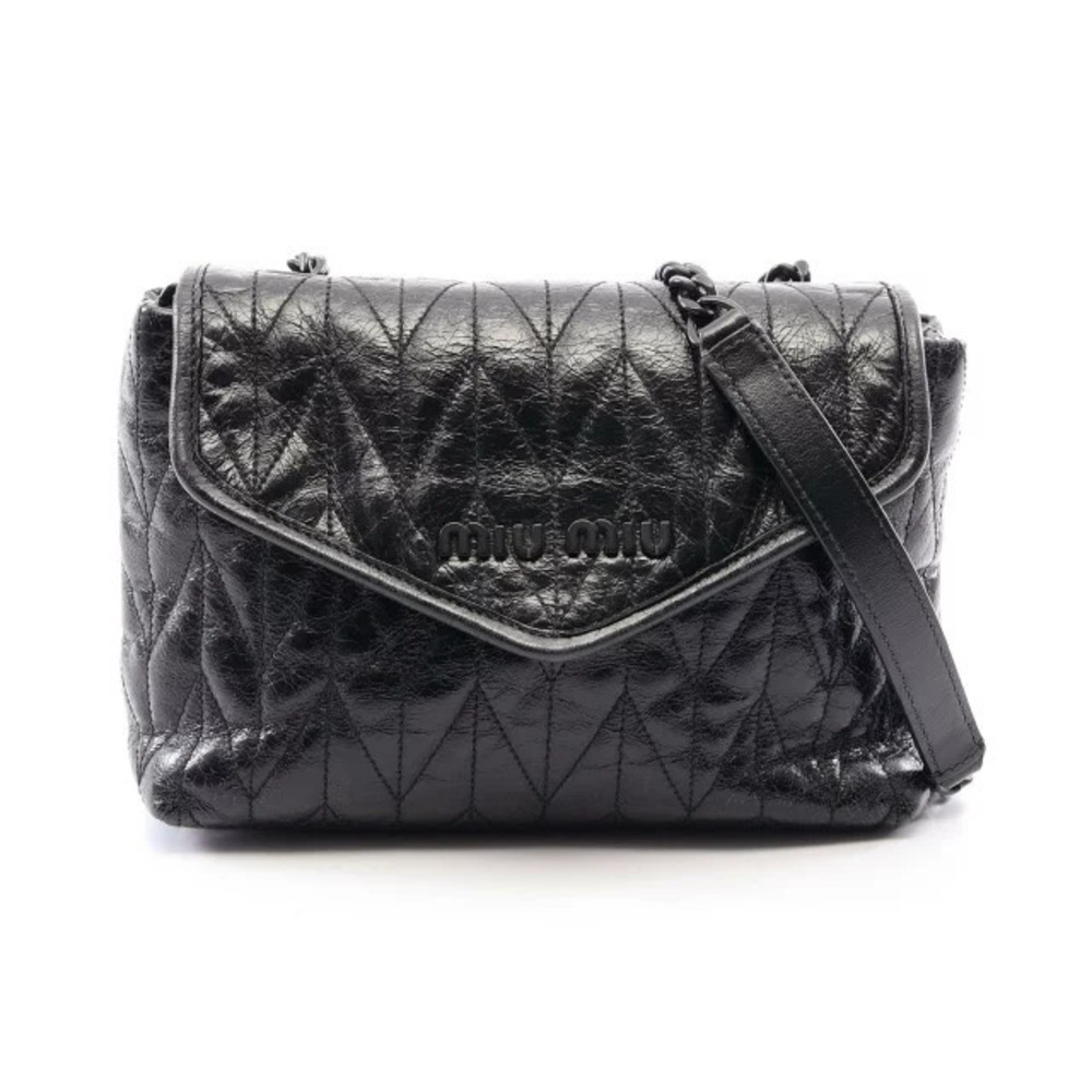 Miu Miu Matelasse Shoulder Bag Leather Black